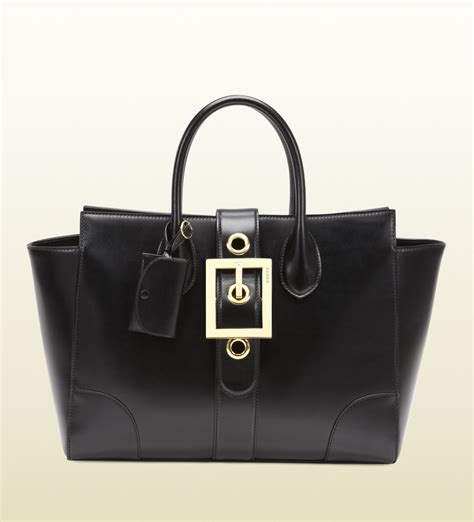 gucci lady buckle black leather top handle bag|gucci ophidia bucket bag large.